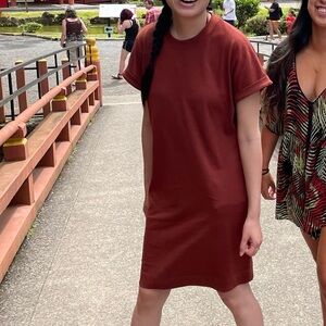 Frank and Oak Good Cotton Tee Dress in Brandy Rust Color and Size Small